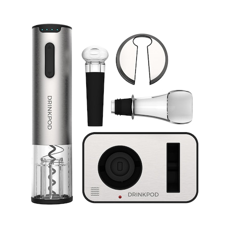 Drinkpod WineKEY 1+ Electric Wine Bottle Opener, Rechargeable Wine Opener, 5-Pc Gift Set DPWINKY1P